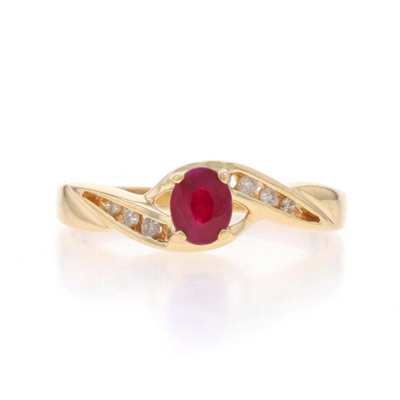 Yellow Gold Ruby Diamond Bypass Ring - 14k Oval .51ctw